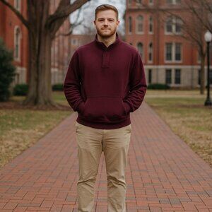 VTG 90s Gap 1/4 Zip/Snap Mock Neck Men‎ L Wine Kangaroo Pocket Heavy Sweatshirt